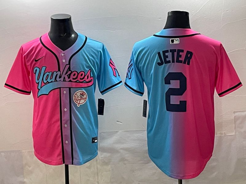 Men New York Yankees #2 Jeter Blue pink Game 2025 Nike MLB Jersey style 0010->new york yankees->MLB Jersey